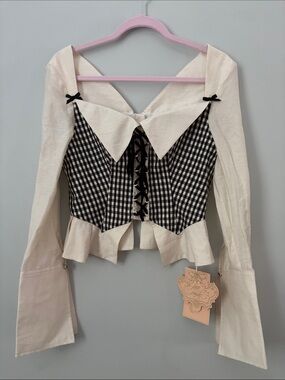 NWT LaceMade Gingham Miss Manhattan Corset Blouse Top Sz M